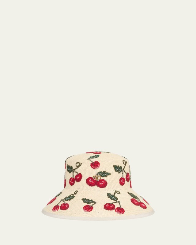Cherry-Print V-Logo Bucket Hat